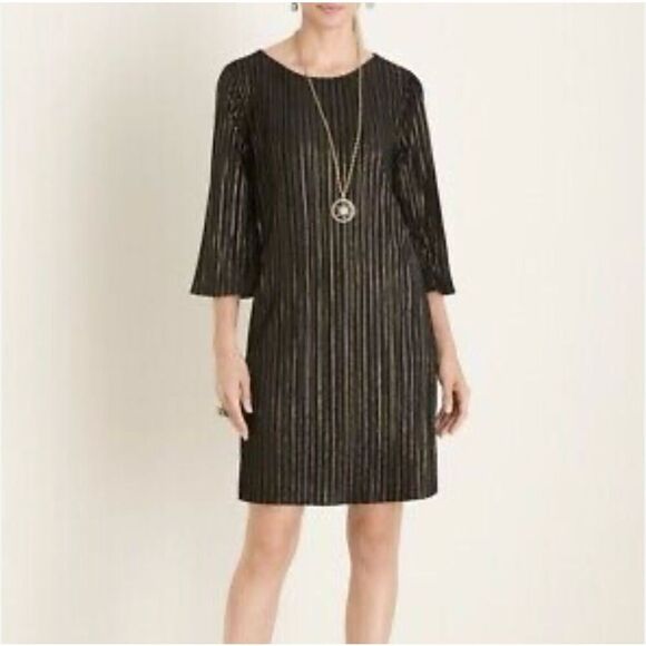 Chicos NWT velvet lurex metallic stripe dress size 1/M - Picture 1 of 13